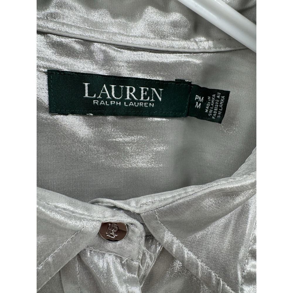 Lauren Ralph Lauren Women's‎ Grayish Silver Metallic Button Up Shirt Size Small. - Picture 6 of 8